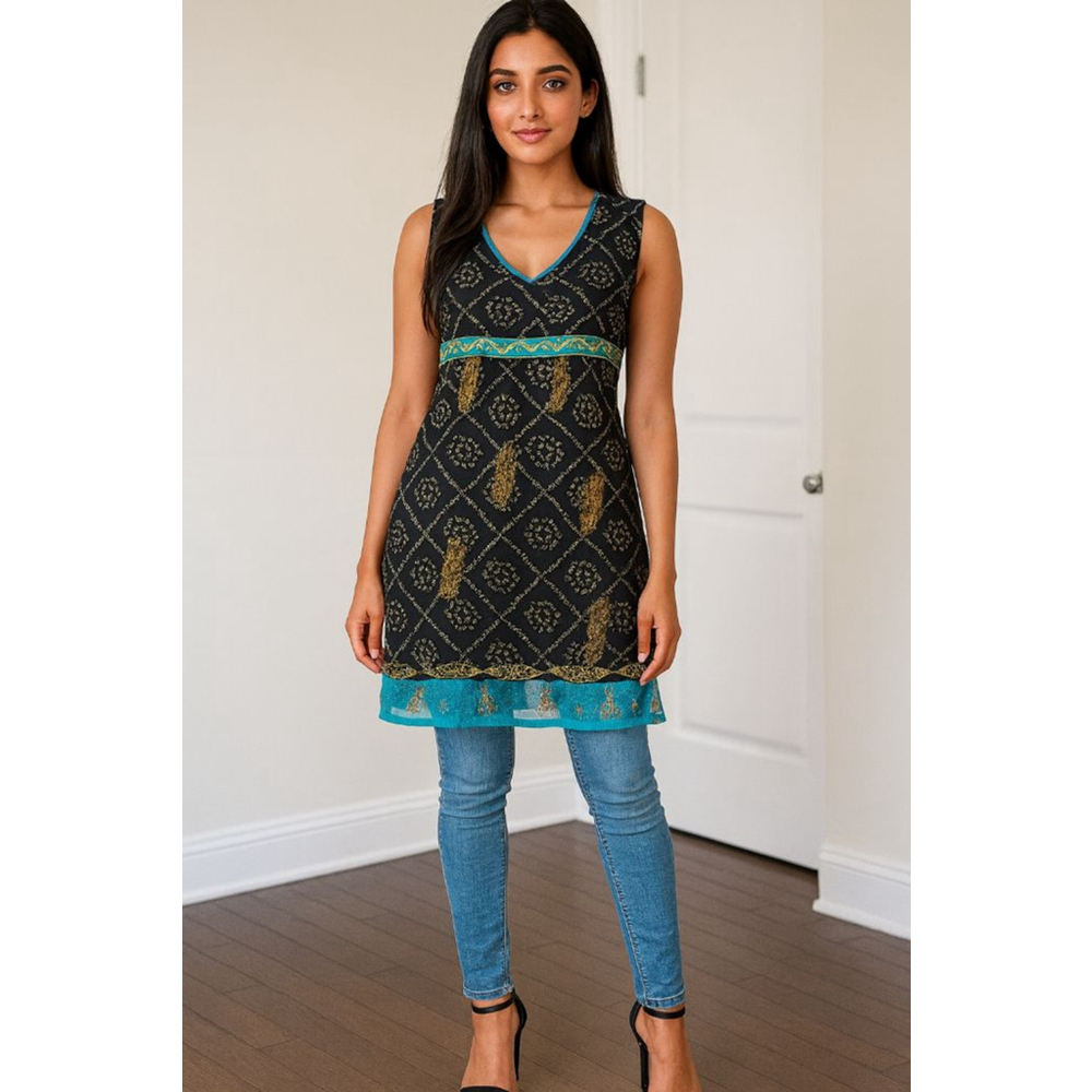 beautiful short kurti in Blue sleeveless